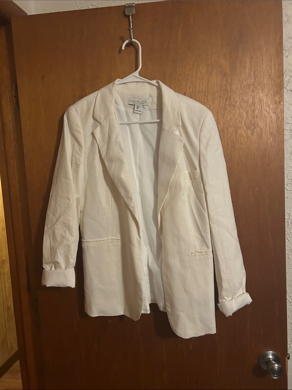 Rachel Zoe Cream Linen-Blend Open Front Blazer